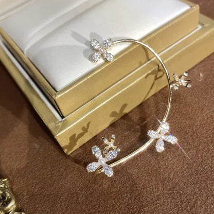 Silber überzogene Metall Blatt Schmetterling Clip Ohrringe für Frauen Ohrclips ohne Piercing funkelnde Zirkon Ohr Manschette Modeschmuck